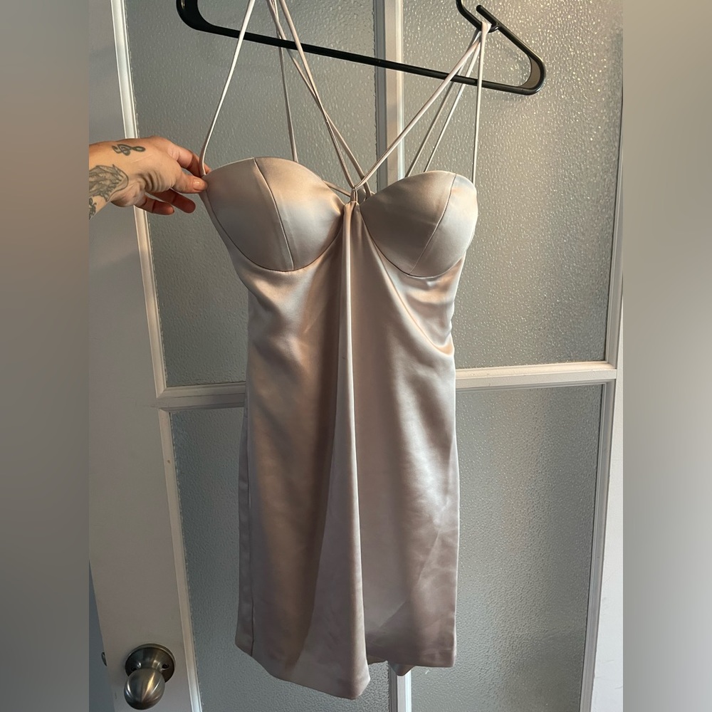 Zara Silk dress, beige Colour, never worn. Tags still on the item. Size Medium